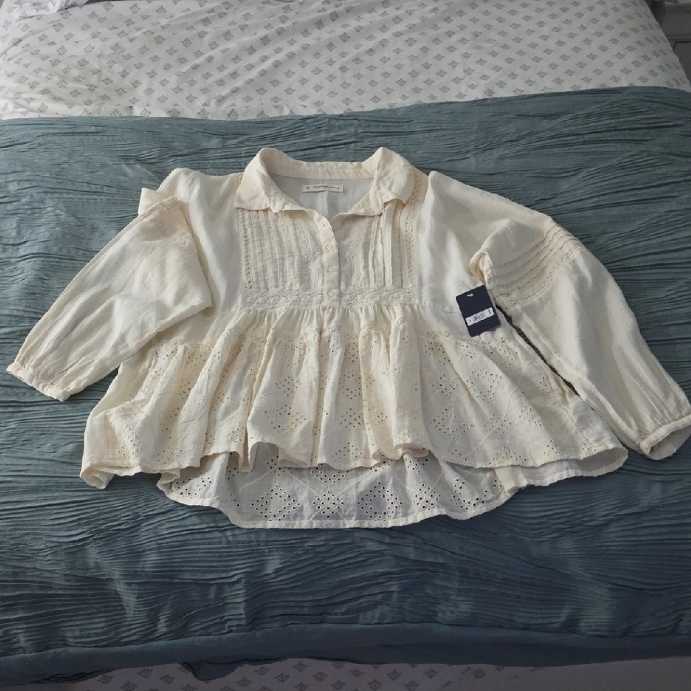 Lucky Brand Ivory  ADULT Blouse with Eyelet Design.  XS Size